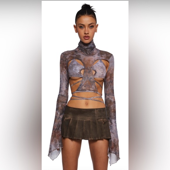 Dolls Kill Tops - Darker Waves of Dolls Kill Fader Top & Shurg Set - Sold Out